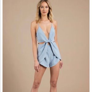 NWT cutout blue wrap romper